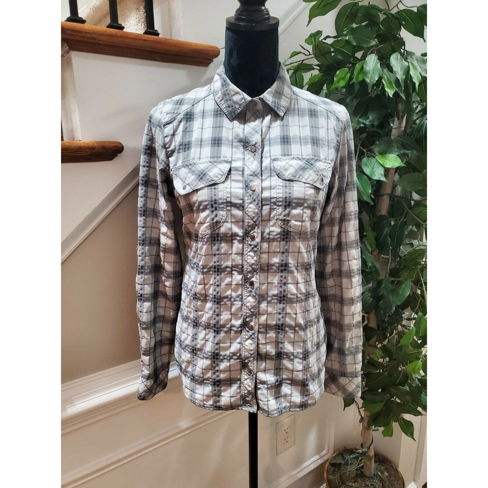 REI Women's White/Gray Polyester Collared Long Sleeve Button Down Shirt Size XS